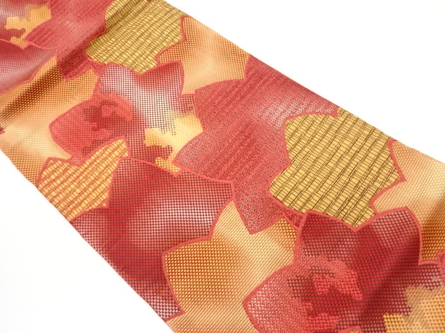 JAPANESE NAGOYA OBI / CHIKUZEN HAKATA / WOVEN MAPLE LEAVES